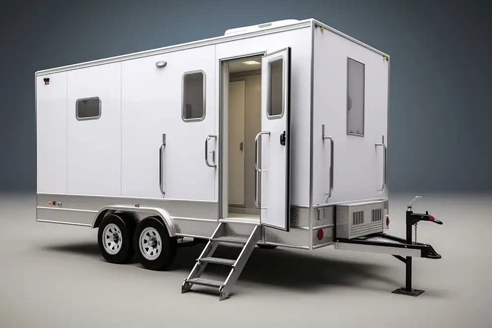 Roulotte bloc sanitaire sur chantier de construction